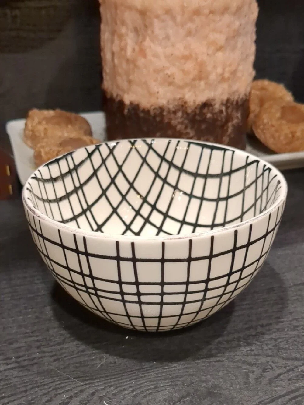 Thyme & Table Black & White Stoneware Bowls - Set of 2 Geometric Gold Rim